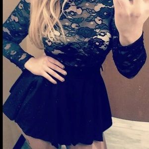 Long sleeve lace romper with skirt